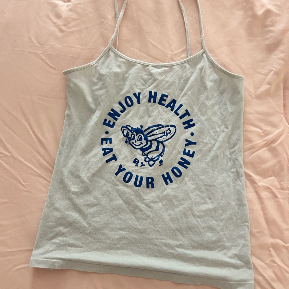 White Tank Top with Blue Graphic